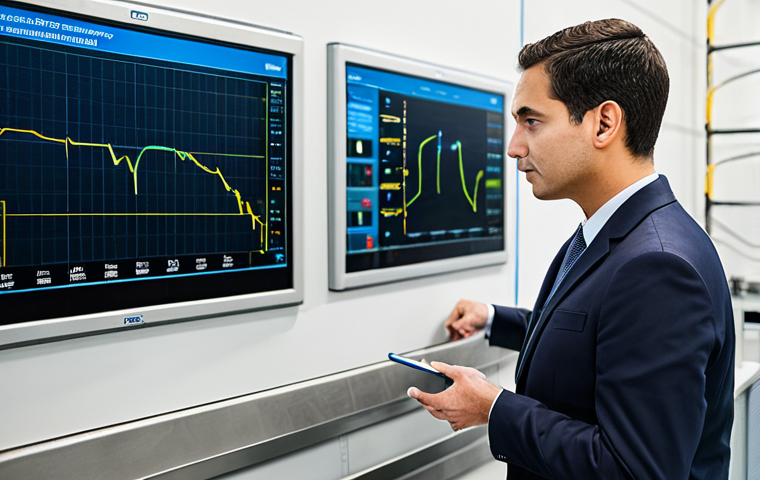 A highly competent and dedicated water quality professional, male or female, in a modest business suit, observing data on a large, clean display in a modern, well-lit control room of a water treatment plant. The professional has a thoughtful and focused expression, embodying a commitment to environmental stewardship and public health. The scene emphasizes precision and responsibility in water management. This image is professional, fully clothed, appropriate attire, safe for work, correct proportions, perfect anatomy, natural body proportions, well-formed hands, proper finger count, family-friendly, high-quality, professional photography.