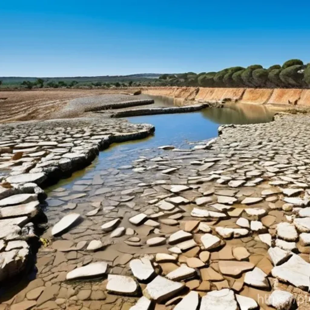 수질환경 전문가들의 인터뷰 - **Prompt:** "A panoramic view of a parched riverbed in Southern Portugal under a harsh, clear blue s...
