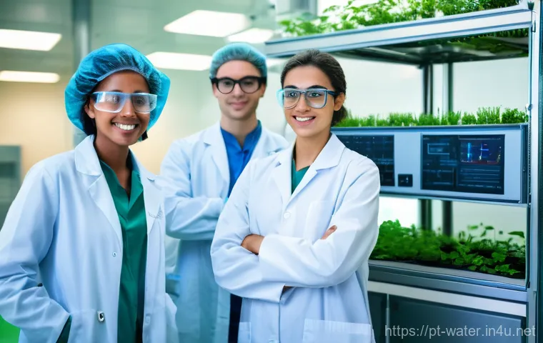 수질환경 분야 최신 취업 트렌드 - **Prompt:** A diverse team of young, enthusiastic environmental engineers and scientists, both male ...