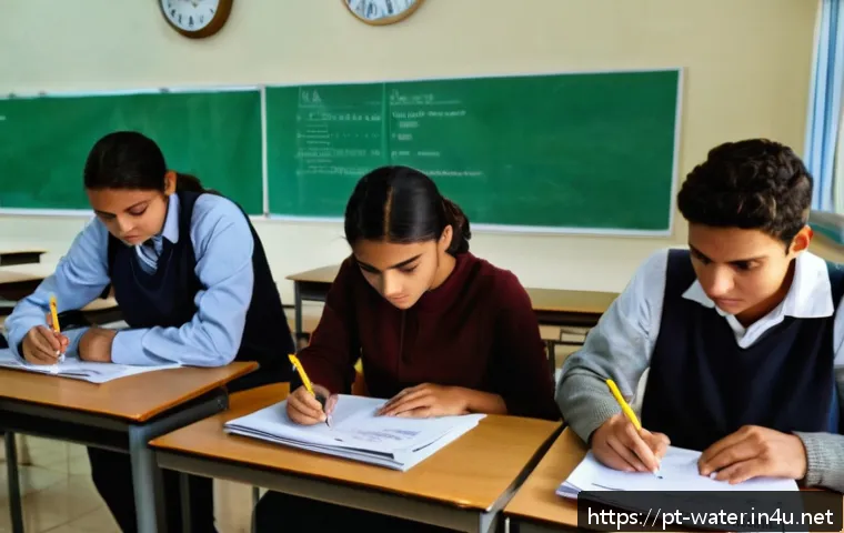 수질환경기사 시험일정 및 준비법 - A professional-looking classroom setting with diverse adult students attentively taking a water qual...