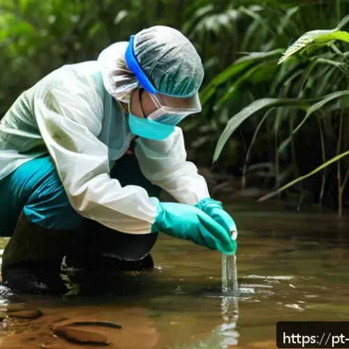 수질환경 전문가로서의 직업 윤리 - A professional water quality scientist wearing protective gear and safety glasses, carefully collect...