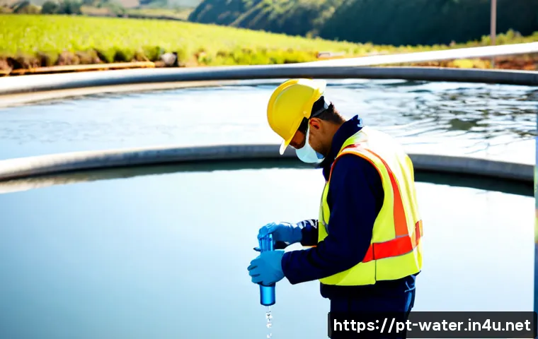 수질환경과 설계업무 이해하기 - Photorealistic environmental water quality engineer in a modern Portuguese municipal water treatment...